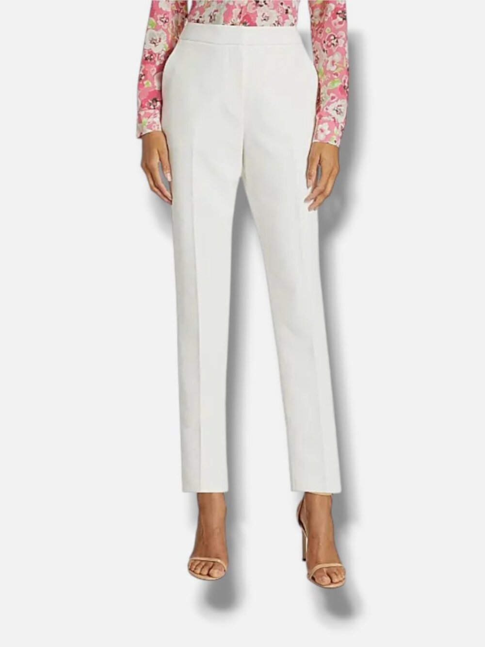 Elie Tahari Women's White The Ava Straight-Leg Ankle Pants Size 14